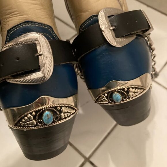 Vtg JUSTIN cowboy western extra tall metal toe tips harness womens boots sz 5 B - Picture 8 of 9